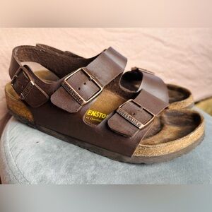BIRKENSTOCK Milano Heel Strap Sandal Dark Brown Oiled Leather Womens Shoe EU 38